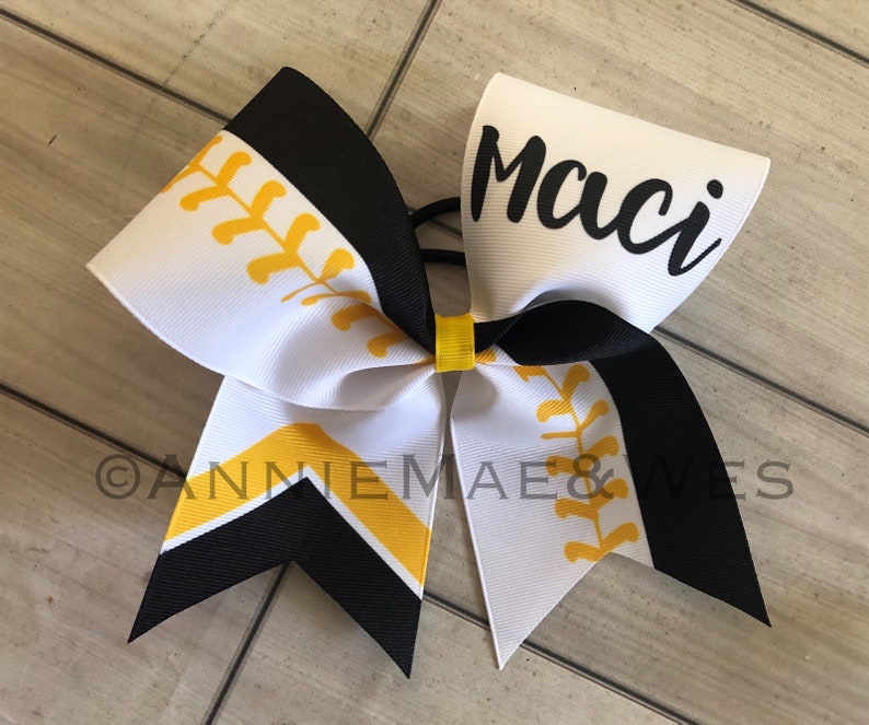 Softball Bow White bow with your choice of 2 colors image 3