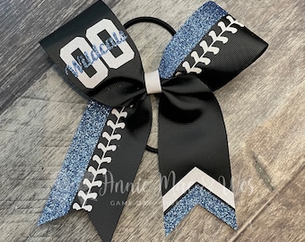 Softball Bow - Your choice of ribbon and one glitter color. Laces will be white glitter
