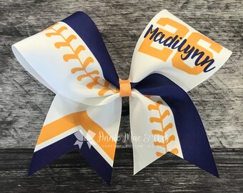 Softball bow - white bows with your choice of 2 accent colors
