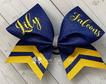 Navy and yellow Team cheer bow - personalized team cheer bow - chevron team cheer bow - blue and gold cheer bow - cheer bows