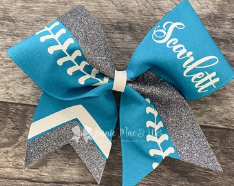 Softball bows - Your choice of ribbon and 1 glitter color