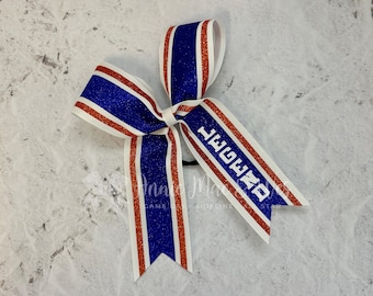 Collegiate Style Bow - White bow with your choice of glitter colors