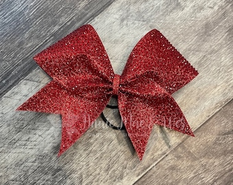 Glitter and Rhinestone Cheer Bow - Siam on Red