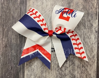 Softball Bow - White bow with your choice of 2 accent colors - Red, Navy Blue, Royal Blue, Black, Orange, Purple, Yellow, Gold, Maroon