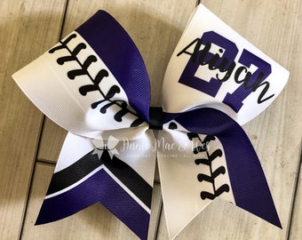 Softball team cheer bow - purple and black softball cheer bow - team cheer bow - team cheer bows - softball bows - senior cheer bows