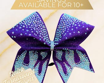 Fire and Flame Themed Glitter Rhinestone Competition Cheer Bow – 7" Grosgrain Ribbon