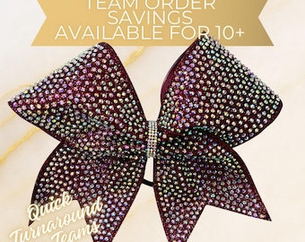 Glitter and Rhinestone Cheer Bow - AB on Burgundy