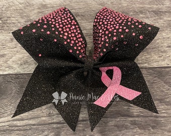 Rhinestone Cheer bow - breast cancer awareness Rhinestone and Glitter Cheer Bow