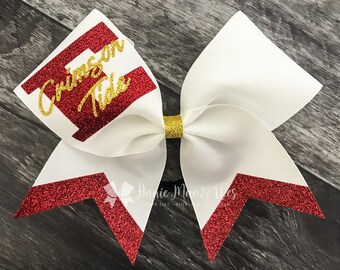Cheer Bow - White Cheer Bow with your choice of 2 glitter accent colors