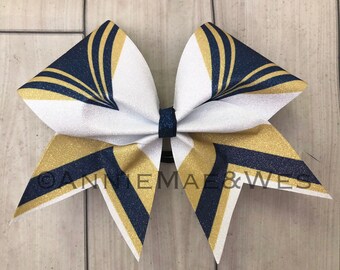Navy blue and gold competition bow - gold and blue cheer bow - navy blue cheer bow