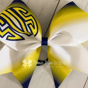 Royal Blue and yellow cheer bows - team cheer bow - team cheer bows - softball bows - senior cheer bows