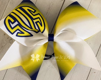 Royal Blue and yellow cheer bows - team cheer bow - team cheer bows - softball bows - senior cheer bows