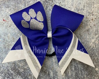 Paw Print Cheer bows - Custom Softball Bows - Your choice of bow and glitter color