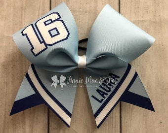 Softball team cheer bow - navy and columbia blue - columbia blue and navy - carolina blue