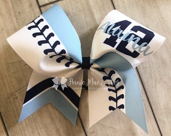 Columbia Blue and Navy Blue Softball bow - navy and blue softball cheer bow - team cheer bow - team cheer bows - softball bows