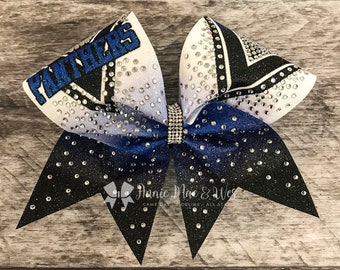 Competition Bow - Black Royal Blue Cheer Bow - Bling Cheer Bow - Rhinestones - Black and Blue Cheer Bow