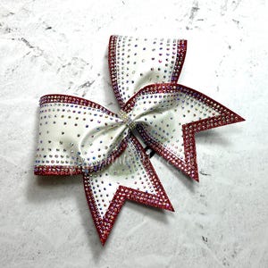 Custom Cheer Bow with Rhinestones – White Glitter Cheer Bow for Girls – Competition & Team Spirit Hair Bow