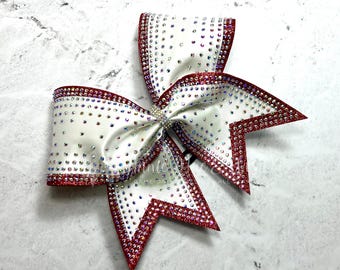 Custom Cheer Bow with Rhinestones – White Glitter Cheer Bow for Girls – Competition & Team Spirit Hair Bow