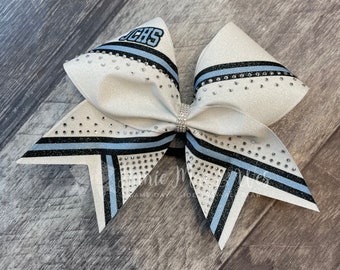 White cheer bow with your choice of 2 accent colors