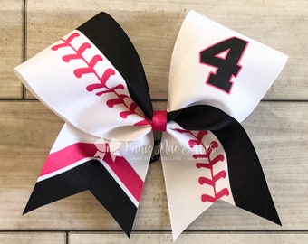Softball bow - black and pink softball cheer bow - team cheer bow - team cheer bows - softball bows - pink and black