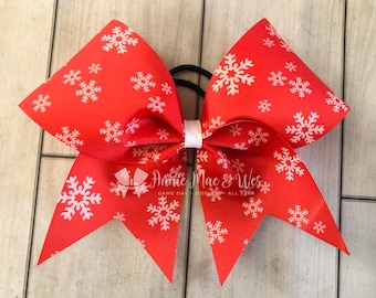 Christmas Cheer Bows - Snowflake Cheer Bows - Christmas Cheer Bow - Red Cheer Bow