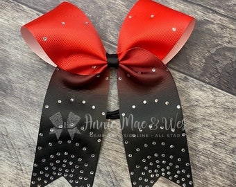 Custom Cheer Bow for Competition – Red & Black Sparkle | Cheerleading Team Bow or Softball Team Bow - Your choice of colors Red, black