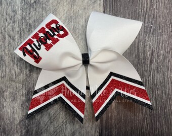 Custom Cheer Bows - White Bows with your choice of 2 glitter colors - White Red Black Glitter Gold Blue Green Yellow Purple Orange