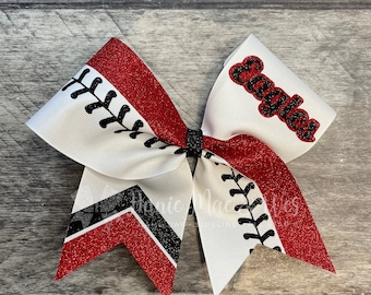 Softball Bow - White bow with your choice of glitter colors