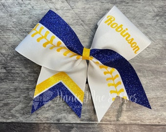 Softball Bow - White bow with your choice of glitter colors