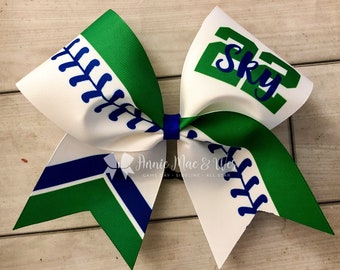 Softball Bow - Navy Blue and Green Softball Bow