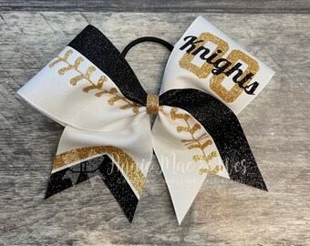 Softball bow - white bow with your choice of 2 glitter colors