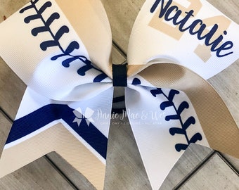Softball Bow - Navy Blue and Gold Softball Bow - gold and navy softball bow - blue and gold