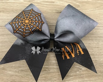 Halloween Cheer Bow - Black and Orange Spiderweb