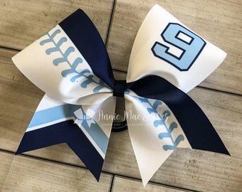 Softball bow - navy and columbia blue softball cheer bow - team cheer bow - team cheer bows - softball bows - senior cheer bows