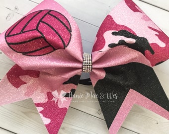 Volleyball Bow - Pink Camo Volleyball Bow - Black and Pink Cheer Bow