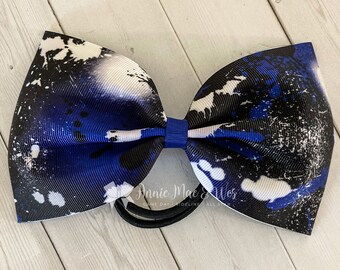 Paint splatter Tail less cheer bow -  Paint Splatter cheer bow - black and blue cheer bow cheer bows - royal blue and black