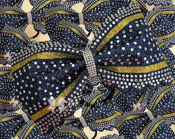 Scalloped Cheer Bow - Tailless Scalloped Cheer Bow - Your choice of 2 glitter colors and crystal rhinestons