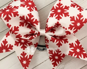 Christmas Cheer Bows - Snowflake Cheer Bows - Christmas Cheer Bow - Red Cheer Bow