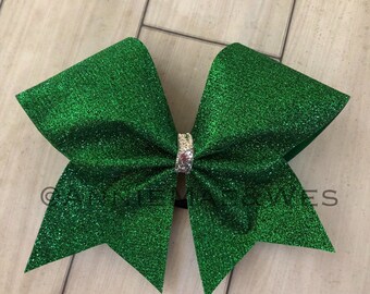 Green Glitter Cheer Bow - Black Green Glitter cheer Bow - Competition cheer bows