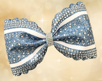 Scalloped Cheer Bow - Tailless Scalloped Cheer Bow - Your choice of 2 glitter colors and crystal rhinestons