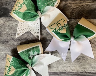 Rhinestone Cheer Bow - Forest Green and Black - Glitter Cheer Bow - Green Cheer Bow
