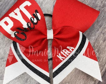 Custom  Red 7" Cheer Bow – Glitter Ribbon, Team Colors