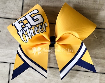 Yellow Gold and Navy Softball Bow - Softball team cheer bow - Softball bows