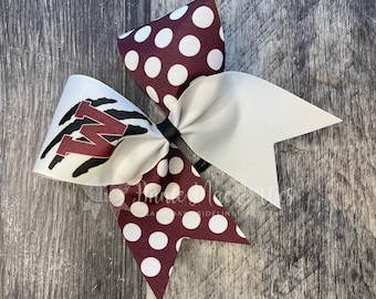 Polka Dot Cheer Bow - White Bow with your choice of 2 accent colors