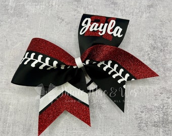 Softball Bow - Your choice of ribbon and one glitter color - accents are white by default