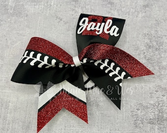 Softball Bow - Your choice of ribbon and one glitter color - accents are white by default