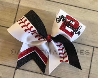 Softball bow - Black and Red glitter softball bow - softball cheer bow - team cheer bow - team cheer bows - softball bows