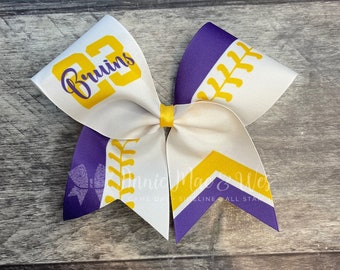 Softball bow - White bows with your choice of 2 accent colors