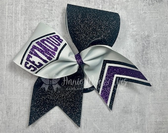 Cheer Bow - White bow with your choice of 2 glitter colors