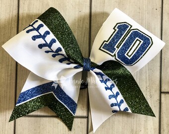 Softball Bow - White bow with your choice of 2 glitter colors
